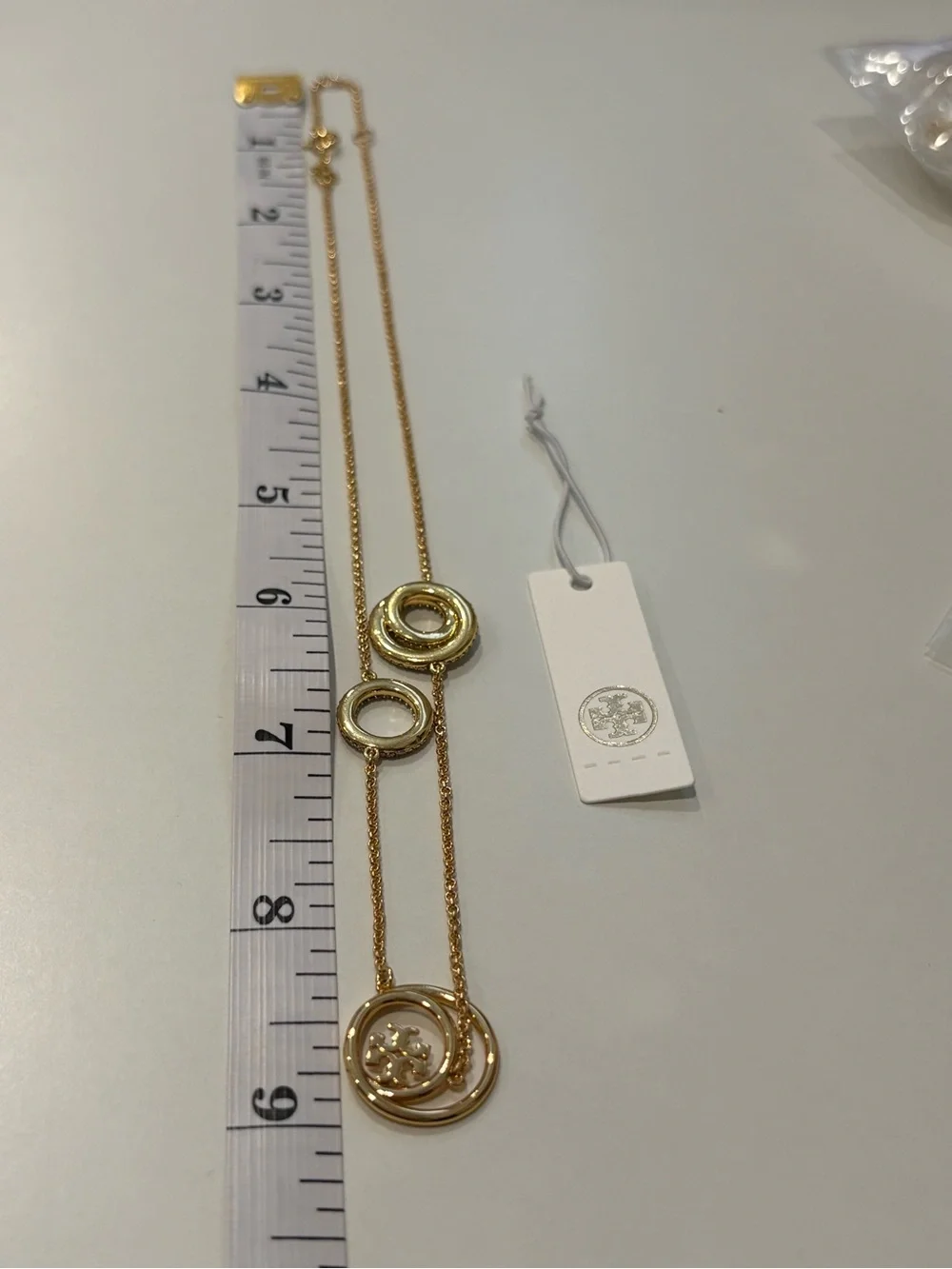 Tory Burch Pave Ring Logo Necklace